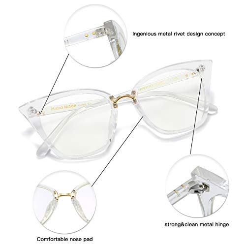 MORESHINE Cute Cateye Blue Light Blocking Glasses For Womens Fashion Computer Clear Eyeglasses Frames Anti Eye Strain (Crystal) - Image 4