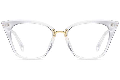 MORESHINE Cute Cateye Blue Light Blocking Glasses For Womens Fashion Computer Clear Eyeglasses Frames Anti Eye Strain (Crystal) - Image 1