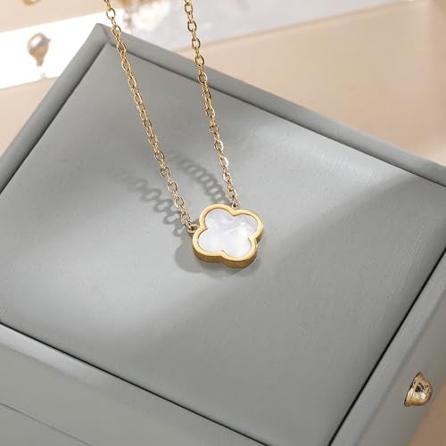 AIPPK 18K Gold Plated Clover for Women White Van Cleef Necklace Dupes Four Leaf Clover Lucky Necklace Pendant Dainty Jewelry Gifts - Image 5