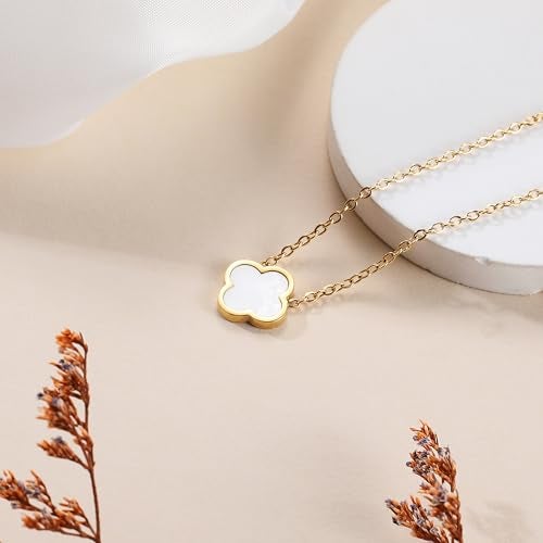 AIPPK 18K Gold Plated Clover for Women White Van Cleef Necklace Dupes Four Leaf Clover Lucky Necklace Pendant Dainty Jewelry Gifts - Image 4