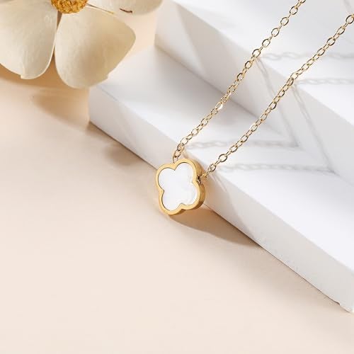 AIPPK 18K Gold Plated Clover for Women White Van Cleef Necklace Dupes Four Leaf Clover Lucky Necklace Pendant Dainty Jewelry Gifts - Image 3