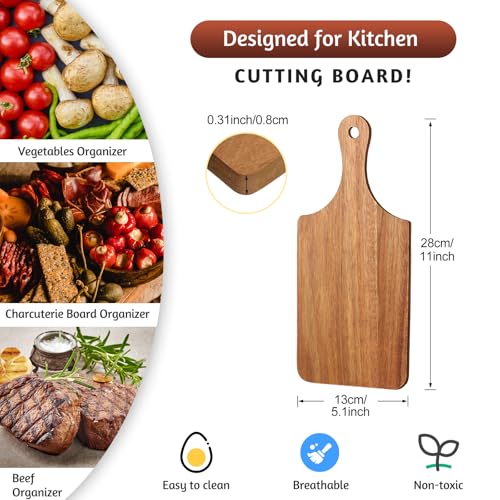 Zubebe 10 Pcs Mini Charcuterie Boards Bulk 11 x 5 Inch Wooden Cutting Board with Handle Thick 031 Blank Boards for Laser Engraving Wedding Favors Bridal Shower Party Gifts Acacia - Image 3