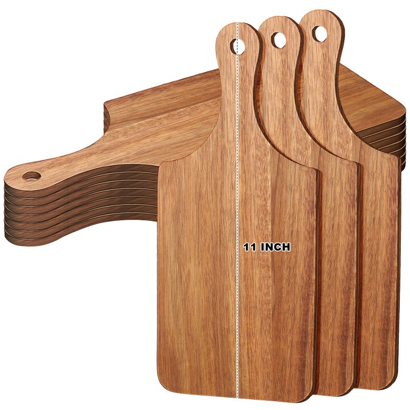 Zubebe 10 Pcs Mini Charcuterie Boards Bulk 11 x 5 Inch Wooden Cutting Board with Handle Thick 031 Blank Boards for Laser Engraving Wedding Favors Bridal Shower Party Gifts Acacia - Image 2