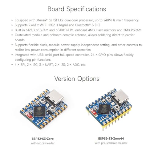 Waveshare لوحة تطوير ميني وايفشير ESP32-S3، مبنية على معالج ثنائي النواة ESP32-S3FH4R2، تردد تشغيل 240MHz، واي فاي 2.4GHz وبلوتوث 5 - Image 4