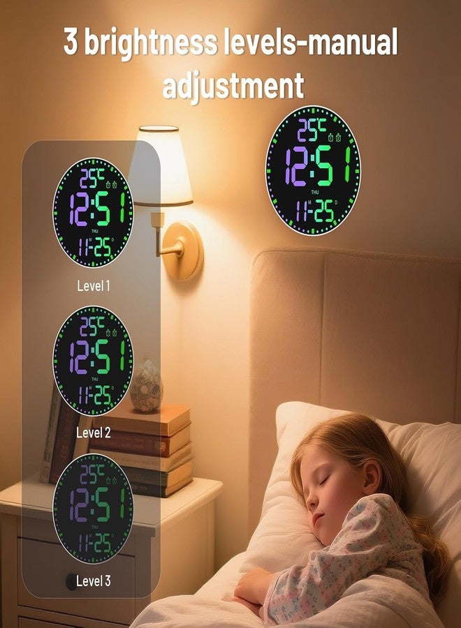 Elecbee 12 Inch Digital Wall Clock - Large LED Display with 12 RGB Backlight Colors Remote Control Alarm Clock Calendar & Temperature (C/F Switch), Adjustable Brightness for Bedroom Classroom Office - Image 5