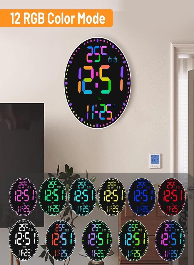 Elecbee 12 Inch Digital Wall Clock - Large LED Display with 12 RGB Backlight Colors Remote Control Alarm Clock Calendar & Temperature (C/F Switch), Adjustable Brightness for Bedroom Classroom Office - Image 2