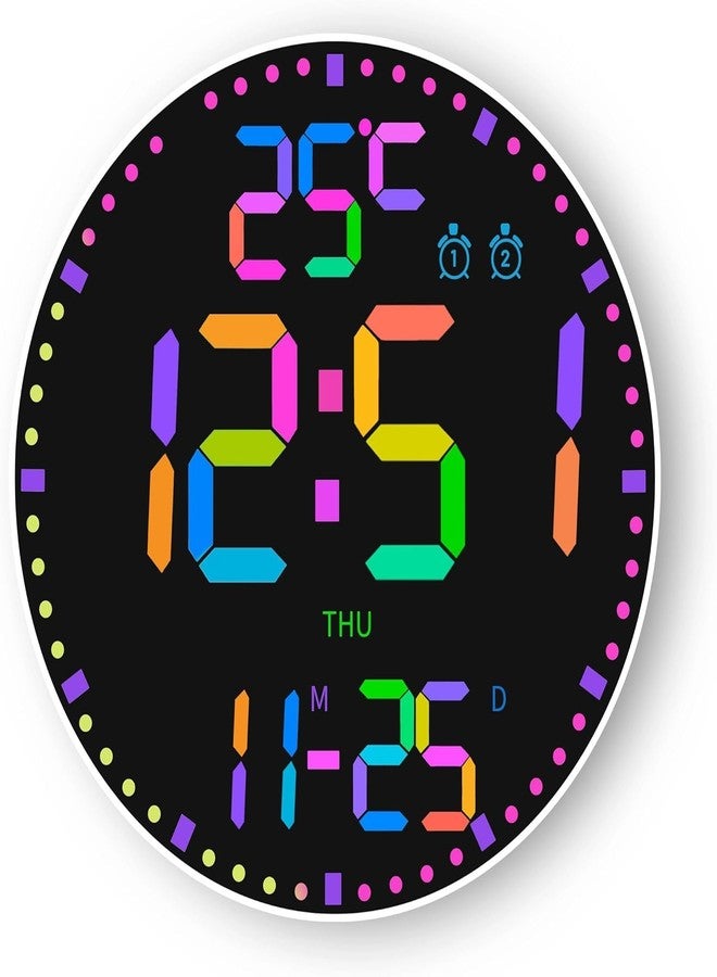 Elecbee 12 Inch Digital Wall Clock - Large LED Display with 12 RGB Backlight Colors Remote Control Alarm Clock Calendar & Temperature (C/F Switch), Adjustable Brightness for Bedroom Classroom Office - Image 1
