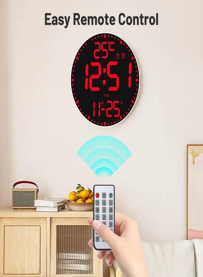 Elecbee 12 Inch Digital Wall Clock - Large LED Display with 12 RGB Backlight Colors Remote Control Alarm Clock Calendar & Temperature (C/F Switch), Adjustable Brightness for Bedroom Classroom Office - Image 4