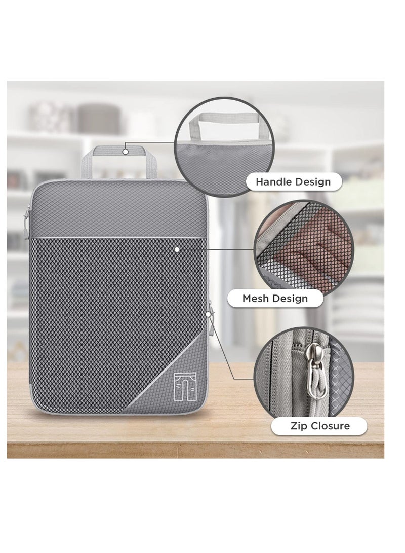 مجموعة من 5 مكعبات تعبئة مضغوطة (رمادية) - خفيفة الوزن ومتينة - تزيد من مساحة الأمتعة مادة شبكية للرؤية الكاملة، أحجام متعددة تجعل التعبئة خالية من المتاعب حقيبة غسيل مجانية متضمنة. - Image 2