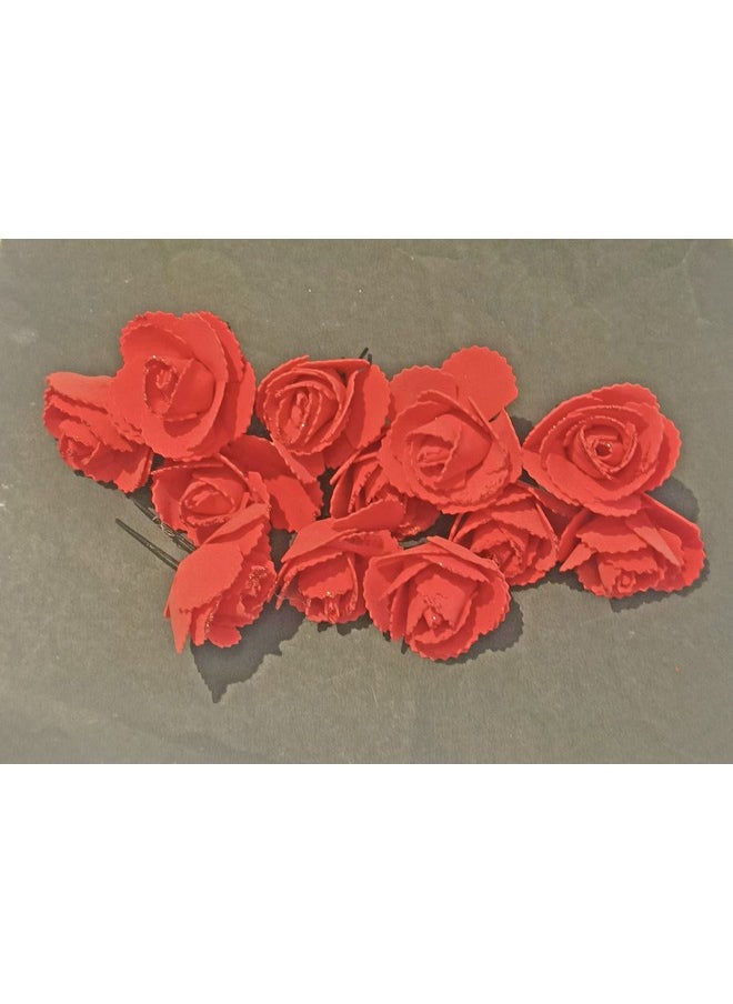 La belleza - La Belleza Decorative Red Rose Glitter Flower Design Bun Hair Pin/Juda Pins/U Shape Hair Accessories for Women and Girls(Pack of 12) Rose Flower Juda Pins |Bun Pins - Image 1