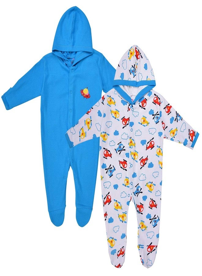 MAGIC TOWN Babyneeds New Born Baby Multi-Color Long Sleeve Cotton Sleep Suit Romper for Boys and Girls Set of 2 - Image 1