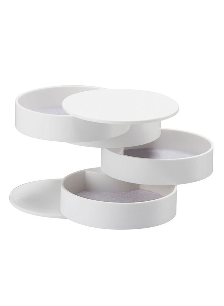 DUNISO Rotating Jewelry Organizer Small Jewelry Storage Box Earring Holder for Women 5-Layer Rotating Travel Jewelry Tray Case with Lid for Bracelets Rings Bracelets White - Image 2