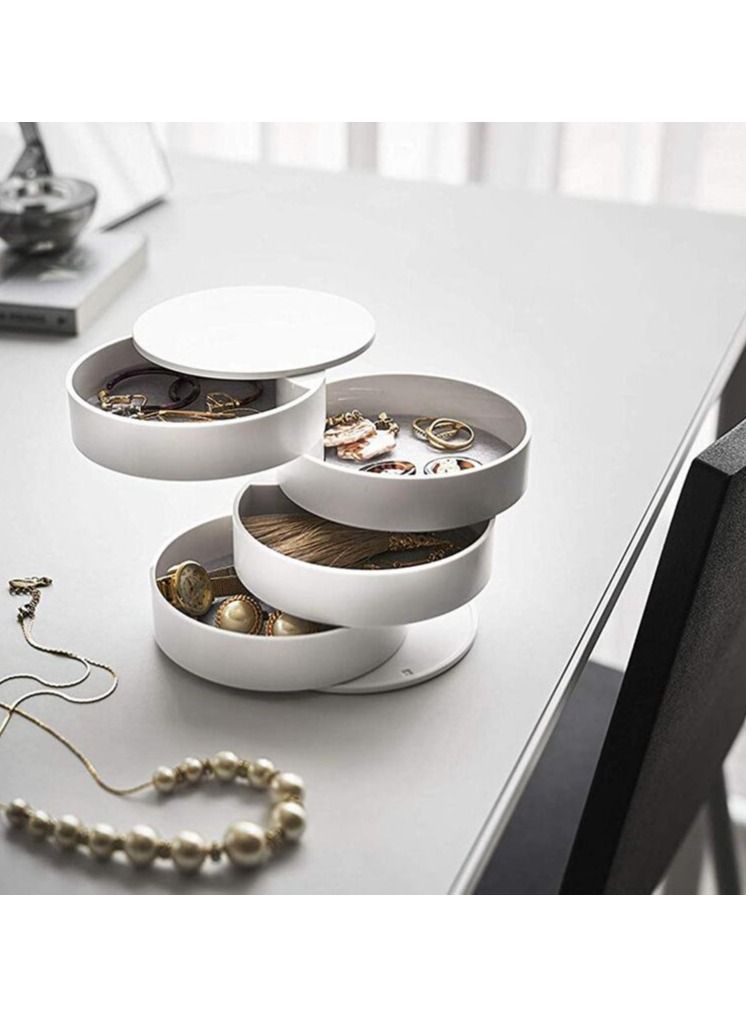 DUNISO Rotating Jewelry Organizer Small Jewelry Storage Box Earring Holder for Women 5-Layer Rotating Travel Jewelry Tray Case with Lid for Bracelets Rings Bracelets White - Image 4