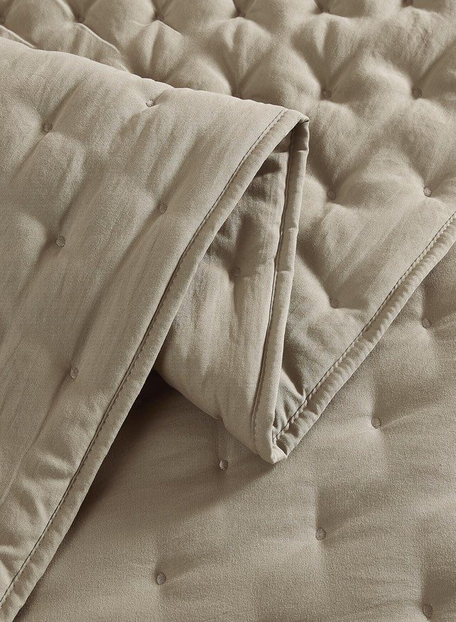 WDCOZY Beige Cloud Quilt Queen Size Bedding Set with Pillow Sham, Tan Puffy Cozy Lightweight Bedspread Coverlet, Taupe Camel Soft Cute Bed Cover for All Season - 3 Pieces, 90x90 inches - Image 5