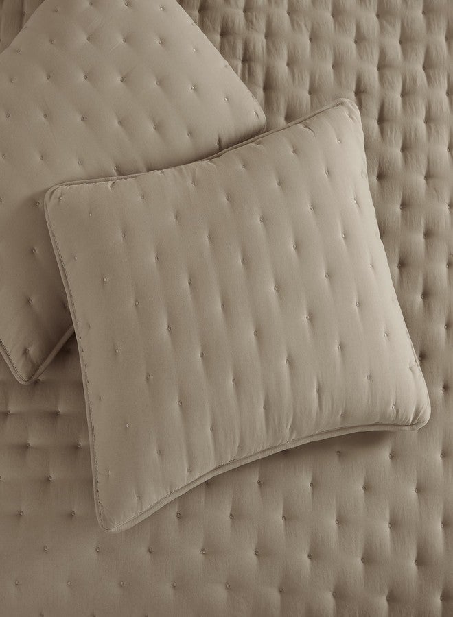 WDCOZY Beige Cloud Quilt Queen Size Bedding Set with Pillow Sham, Tan Puffy Cozy Lightweight Bedspread Coverlet, Taupe Camel Soft Cute Bed Cover for All Season - 3 Pieces, 90x90 inches - Image 4
