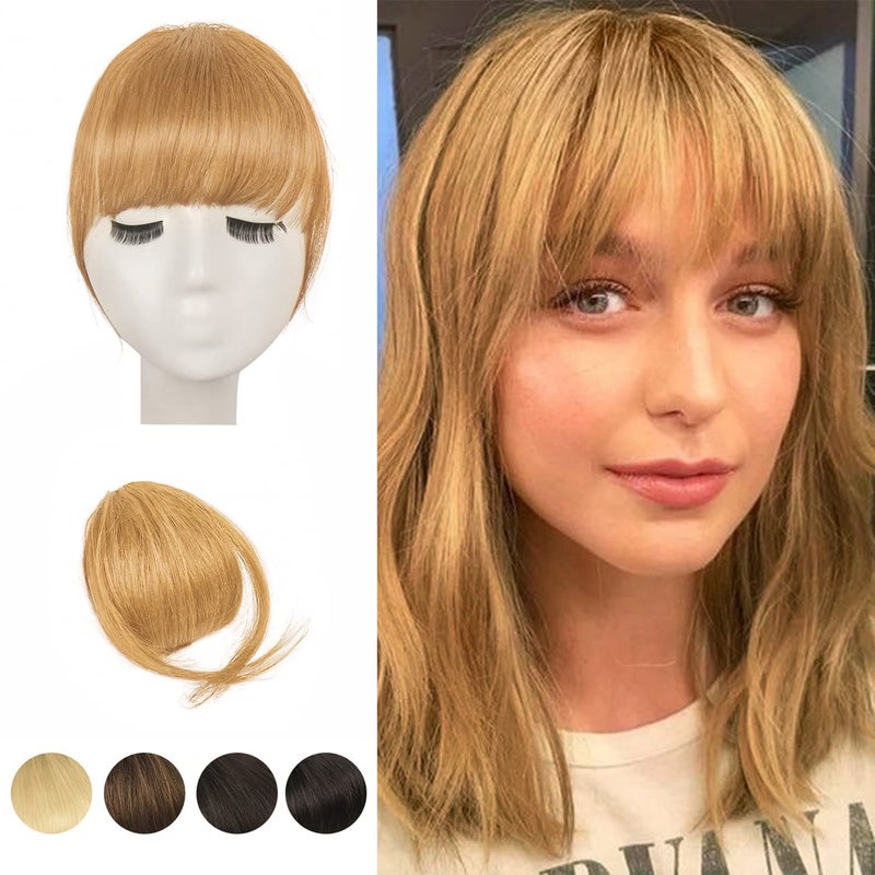 BARSDAR Human Hair Bangs Clip in  100 Human Hair Bangs Extension for Women Thick Blonde Hair Bangs with Temples Clip in Fringe Real Hair Bangs Daily Halloween Dyeable  Dark Golden Blonde