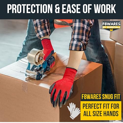F8WARES 5 Pairs Latex Coated Safety Gloves for Men Rubber Grip Protective Working Hand Gloves, General Purpose,Industrial,Garden,Mechanical,Workshop,Construction & Machine Tool Handling Work,Red/Black - Image 5