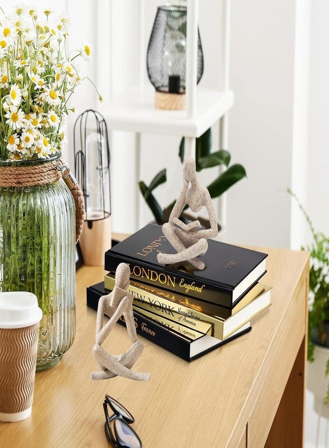 Prettidecor تمثال المفكر القارئ، منحوتات فنية تجريدية، مجموعة تماثيل ديكور جمالية حديثة مكونة من قطعتين لتزيين المنزل وغرفة المعيشة وغرفة النوم والمكتب والرف والطاولة ورف الكتب (حجر رملي) - Image 3