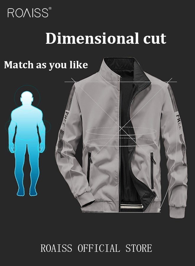 رويس سترة رجالي بومبر جاكيت رجالي قابل للانعكاس معطف طيار بيسبول موحد للرجال قابل للارتداء مبطن فضفاض ومقاوم للرياح ومقاوم للرياح ومضاد للرياح ومضاد للتنفس ومزود بسحّاب للدراجات النارية ملابس رجالية يومية عصرية غير رسمية - Image 3