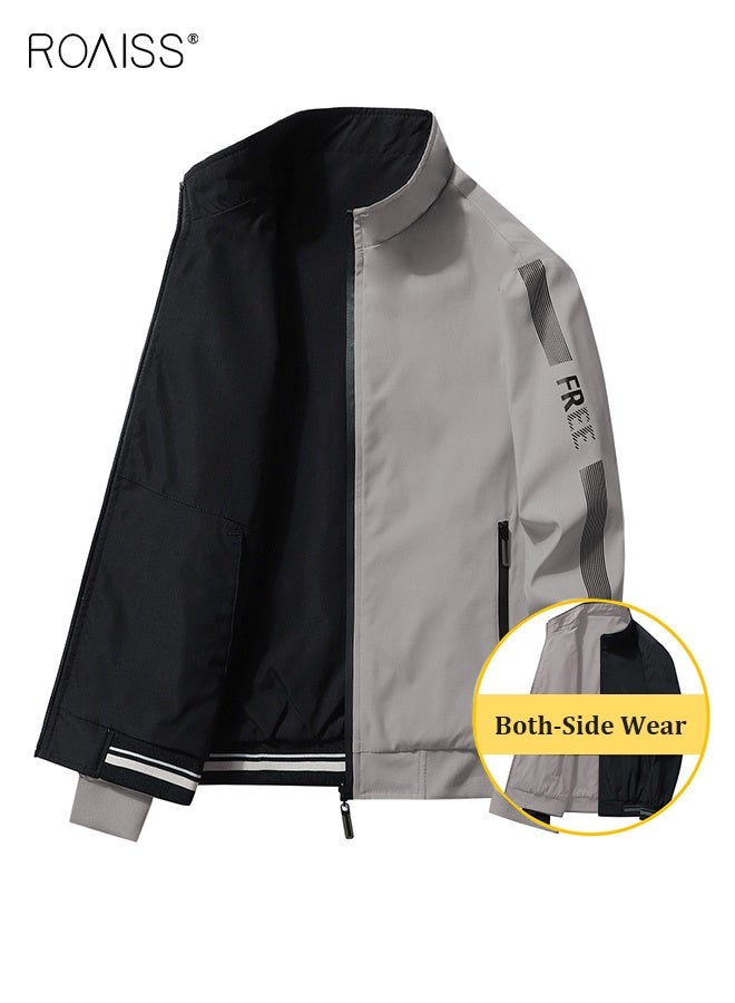 رويس سترة رجالي بومبر جاكيت رجالي قابل للانعكاس معطف طيار بيسبول موحد للرجال قابل للارتداء مبطن فضفاض ومقاوم للرياح ومقاوم للرياح ومضاد للرياح ومضاد للتنفس ومزود بسحّاب للدراجات النارية ملابس رجالية يومية عصرية غير رسمية - Image 1