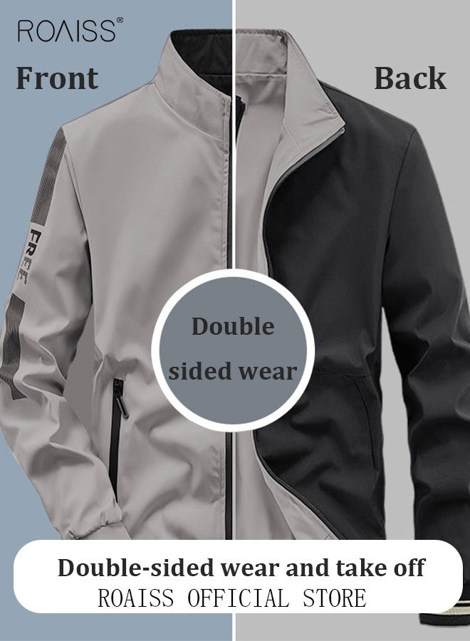 رويس سترة رجالي بومبر جاكيت رجالي قابل للانعكاس معطف طيار بيسبول موحد للرجال قابل للارتداء مبطن فضفاض ومقاوم للرياح ومقاوم للرياح ومضاد للرياح ومضاد للتنفس ومزود بسحّاب للدراجات النارية ملابس رجالية يومية عصرية غير رسمية - Image 2