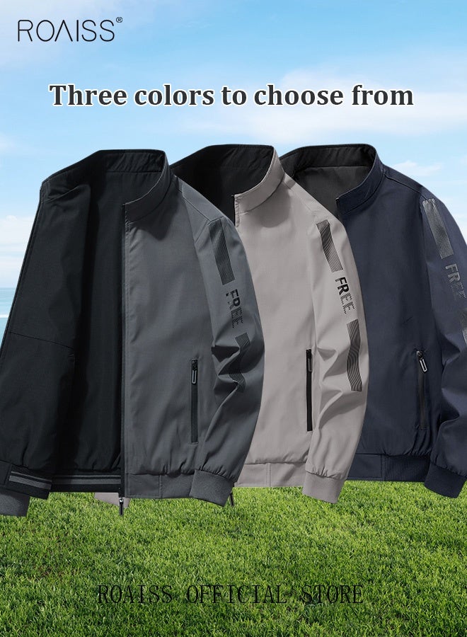 رويس سترة رجالي بومبر جاكيت رجالي قابل للانعكاس معطف طيار بيسبول موحد للرجال قابل للارتداء مبطن فضفاض ومقاوم للرياح ومقاوم للرياح ومضاد للرياح ومضاد للتنفس ومزود بسحّاب للدراجات النارية ملابس رجالية يومية عصرية غير رسمية - Image 4