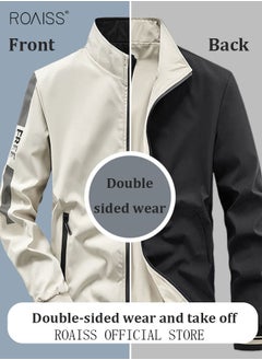 roaiss Men's Bomber Jacket Reversible Coat Pilot Baseball Uniform Wearable Loose Padded Windproof Breathable Motorcycle Zip Jacket Daily Fashion Casual Clothing for Men  - Image 2