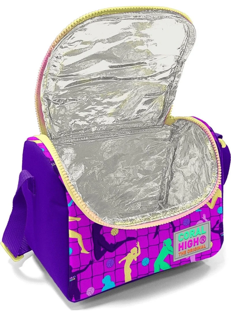 CORAL HIGH Pink Purple Volleyball Patterned Girl Thermal Insulated Lunch Bag and Pencil Case Set
