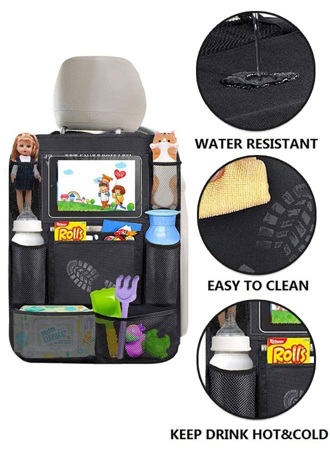 HAWAWA 2 Pack Car Backseat Organizer with Touch Screen Tablet Holder Waterproof and Durable 9 Storage Pockets Kick Mats Car Back Seat Protectors for Kids Toddlers Car Travel Accessories  - Image 3