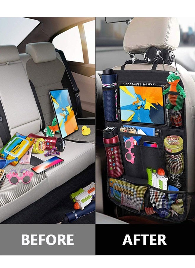 HAWAWA 2 Pack Car Backseat Organizer with Touch Screen Tablet Holder Waterproof and Durable 9 Storage Pockets Kick Mats Car Back Seat Protectors for Kids Toddlers Car Travel Accessories  - Image 4