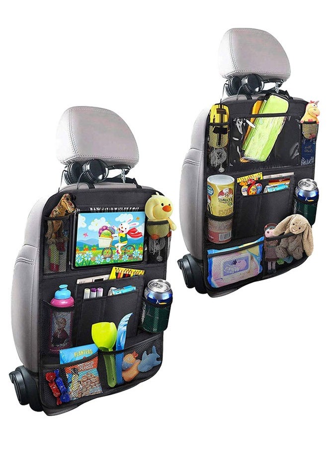 HAWAWA 2 Pack Car Backseat Organizer with Touch Screen Tablet Holder Waterproof and Durable 9 Storage Pockets Kick Mats Car Back Seat Protectors for Kids Toddlers Car Travel Accessories  - Image 1
