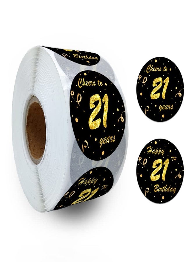 REWIDPARTY Black Gold 21st Birthday Stickers - Cheers to 21 Years, Anniversary Party Decorations - Adhesive Stickers (500 Per Roll) - Image 1