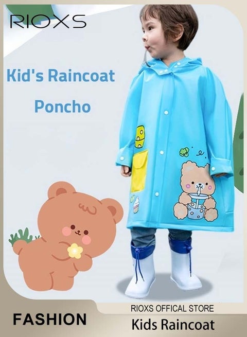 Kids Boys Girls Toddler Raincoat With School Bag Cover Long Cartoon Rainwear Rain Ponchos With Hoods Rain Jacket Cape Reusable For Outdoor Climbing Cycling Hiking Camping