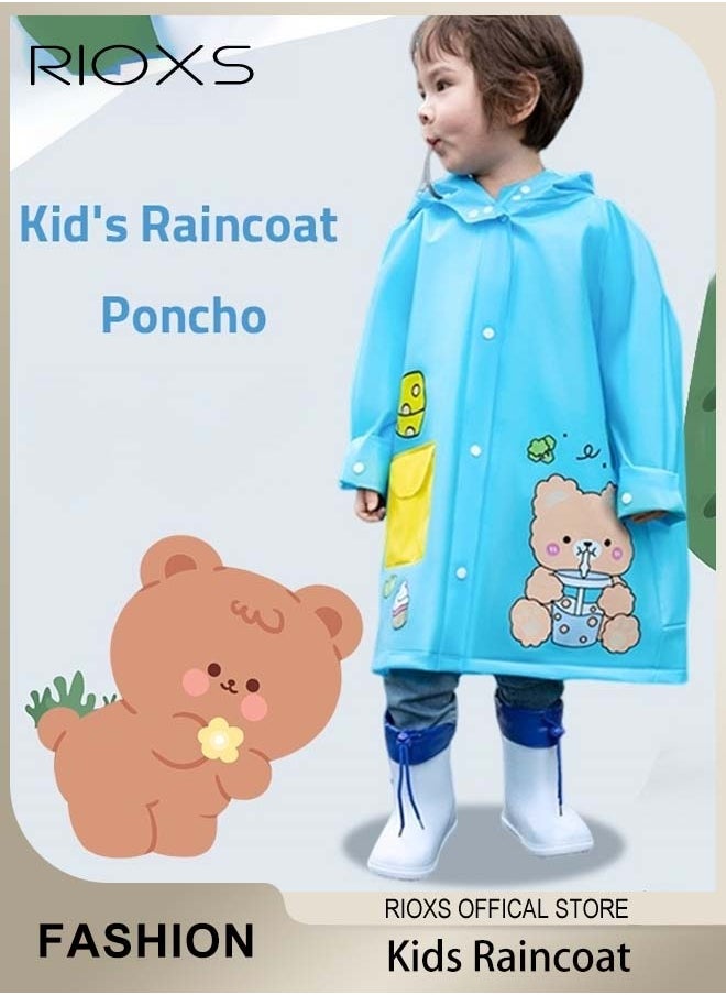 RIOXS Kids Boys Girls Toddler Raincoat With School Bag Cover Long Cartoon Rainwear Rain Ponchos With Hoods Rain Jacket Cape Reusable For Outdoor Climbing Cycling Hiking Camping  - Image 1