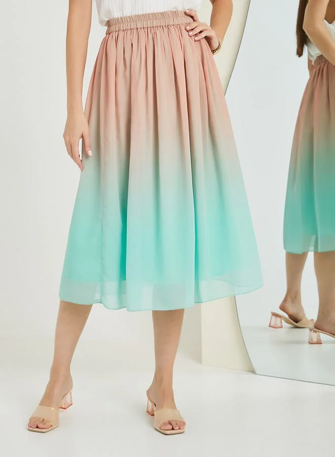 Styli Gradient Effect Flared Midi Skirt