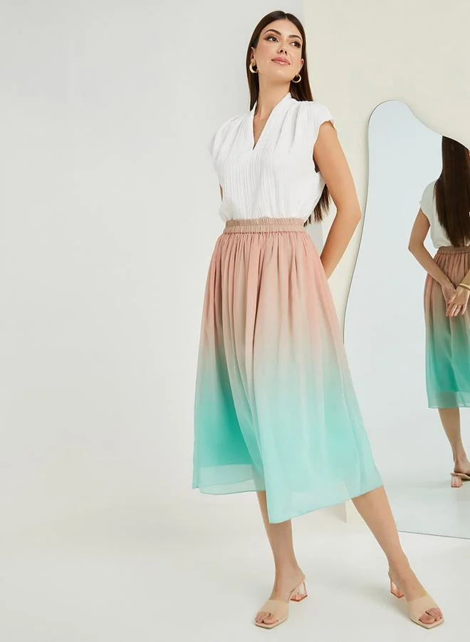 Styli Gradient Effect Flared Midi Skirt