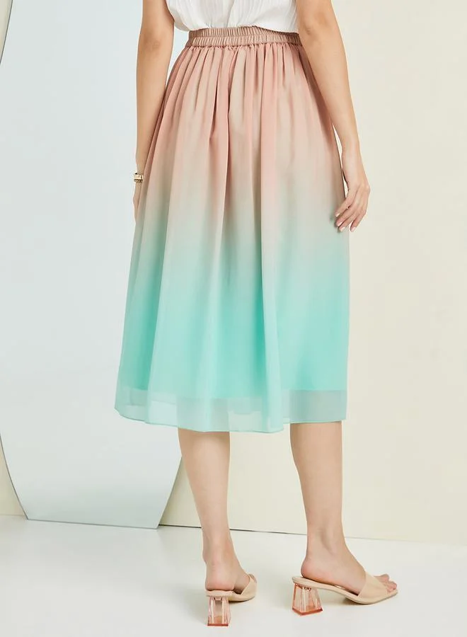 Styli Gradient Effect Flared Midi Skirt
