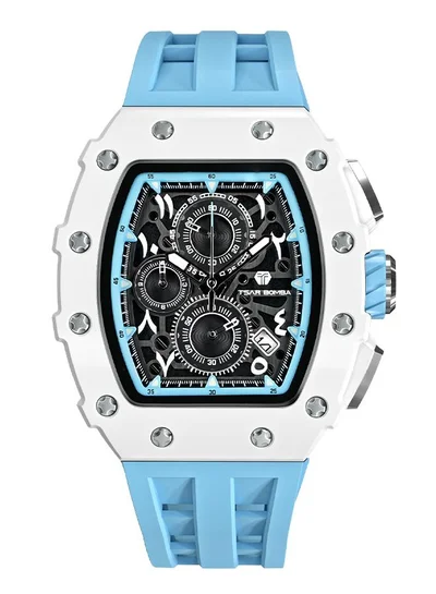 TSAR BOMBA Elemental Series 43mm Chronograph Men's Watch with Blue Silicone Strap