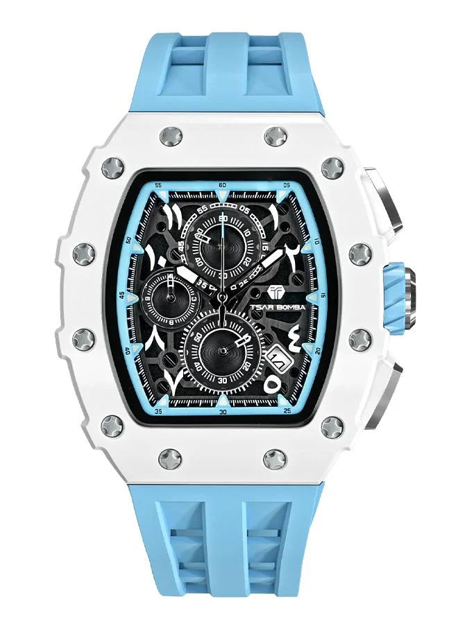 TSAR BOMBA Elemental Series 43mm Chronograph Men's Watch with Blue Silicone Strap