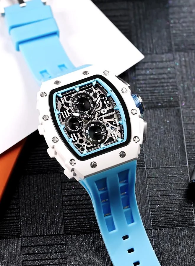 TSAR BOMBA Elemental Series 43mm Chronograph Men's Watch with Blue Silicone Strap