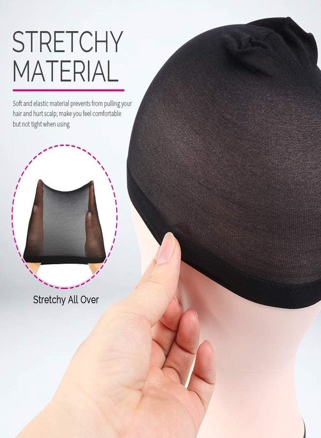 Foreign Holics Stretchy Nylon Black Stocking Net Wig Caps for Women Men Full Head Wig Cap (Free Size, Pack of 4) - Image 3