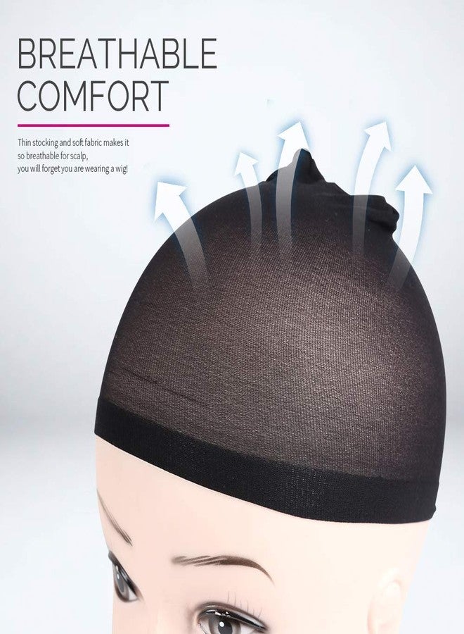Foreign Holics Stretchy Nylon Black Stocking Net Wig Caps for Women Men Full Head Wig Cap (Free Size, Pack of 4) - Image 2