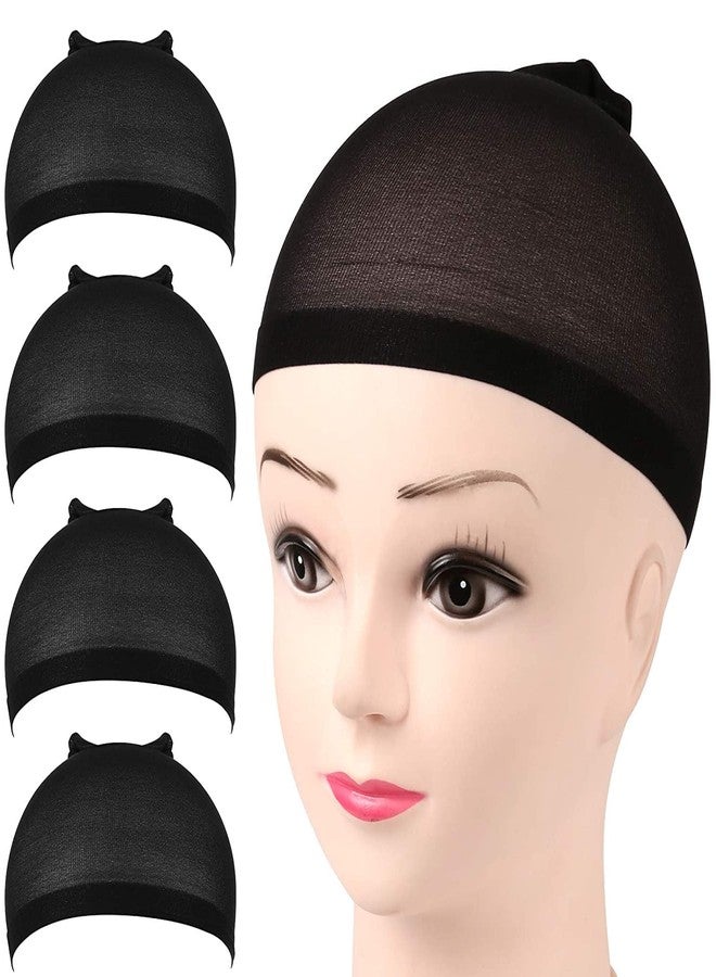 Foreign Holics Stretchy Nylon Black Stocking Net Wig Caps for Women Men Full Head Wig Cap (Free Size, Pack of 4) - Image 1