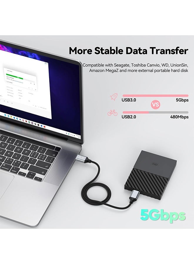 Quantum 2 in 1 USB 3.0 Micro B Braided Cable 1.5m - Multifunctional Adapter Cable 5Gbps High Speed External Hard Drive Cable USB 3.0 Micro B Data Sync & Charging Cord for Samsung Toshiba Portable Hard Drives - Image 2