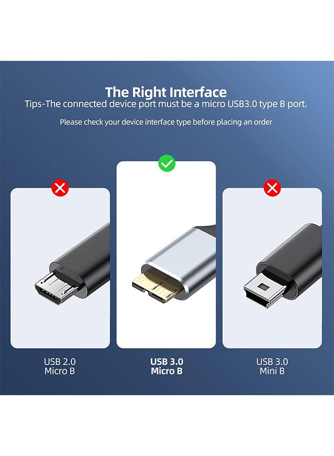 Quantum 2 in 1 USB 3.0 Micro B Braided Cable 1.5m - Multifunctional Adapter Cable 5Gbps High Speed External Hard Drive Cable USB 3.0 Micro B Data Sync & Charging Cord for Samsung Toshiba Portable Hard Drives - Image 3