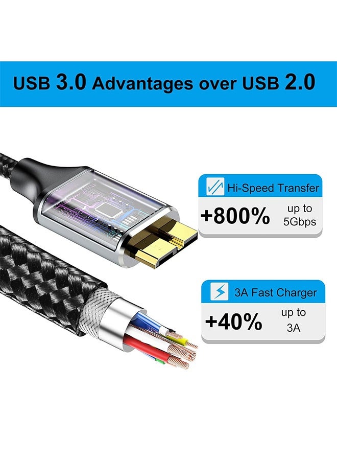 Quantum 2 in 1 USB 3.0 Micro B Braided Cable 1.5m - Multifunctional Adapter Cable 5Gbps High Speed External Hard Drive Cable USB 3.0 Micro B Data Sync & Charging Cord for Samsung Toshiba Portable Hard Drives - Image 4