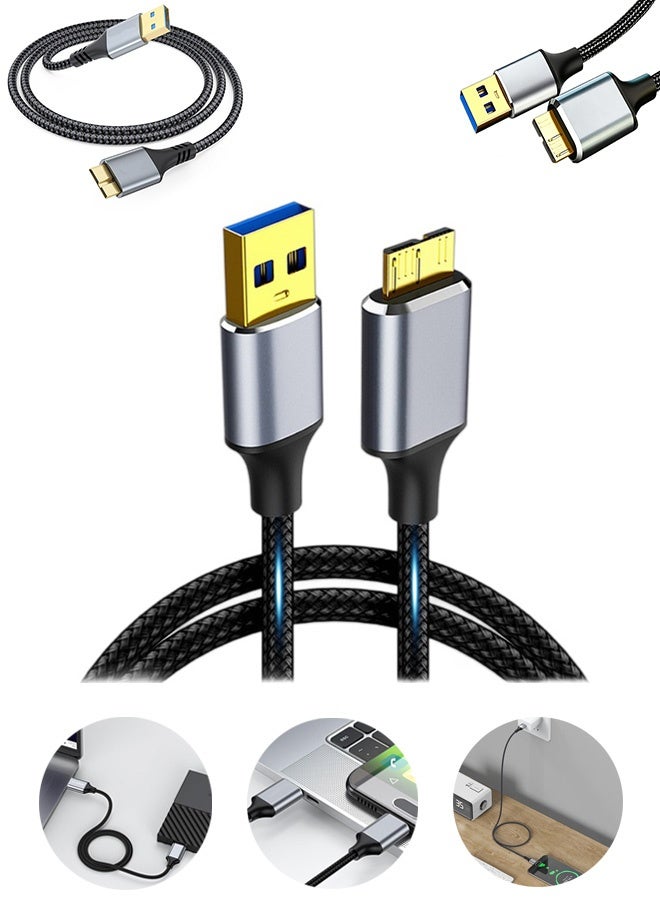 Quantum 2 in 1 USB 3.0 Micro B Braided Cable 1.5m - Multifunctional Adapter Cable 5Gbps High Speed External Hard Drive Cable USB 3.0 Micro B Data Sync & Charging Cord for Samsung Toshiba Portable Hard Drives - Image 1