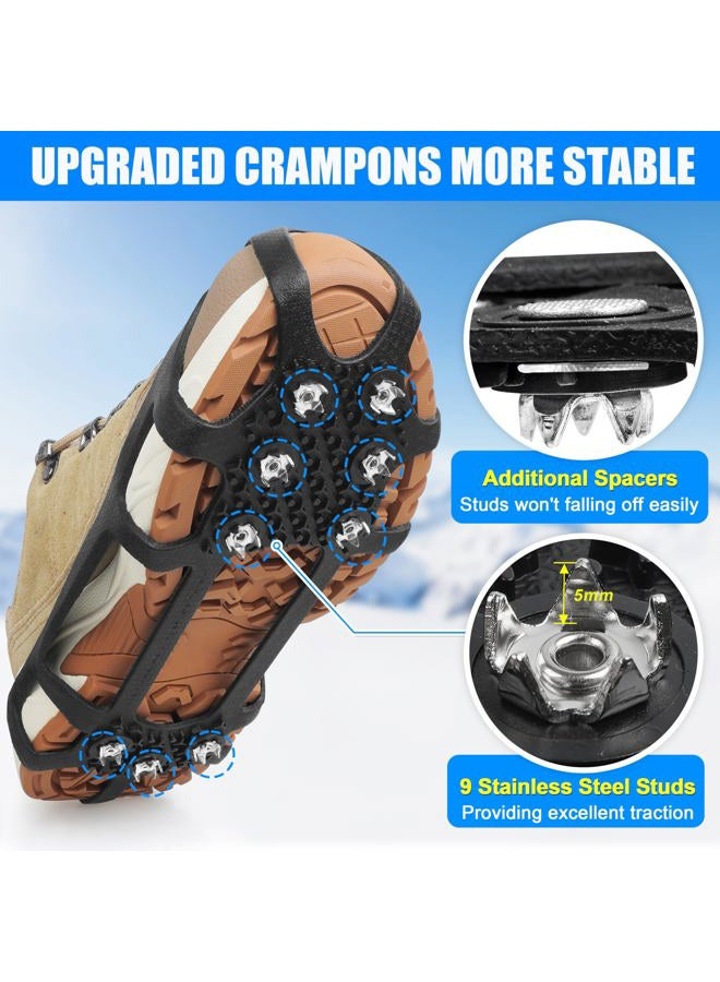 SILANON Ice Snow Cleats for Shoes and Boots,Walk Traction Cleats Crampons Anti Slip 9 Studs Ice Snow Grippers - Image 2