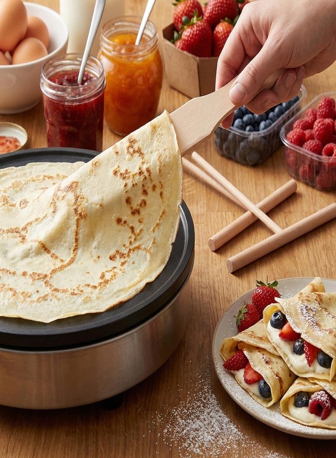 مجموعة أدوات فرد الكريب والملاعق من XLIUAX، 4 قطع، تتضمن 3 ملاعق فرد خشبية على شكل حرف T (3.5 بوصة، 5 بوصات، 7 بوصات) مع ملعقة تقليب الفطائر لأي حجم مقلاة. ملحقات صنع الفطائر. - Image 5