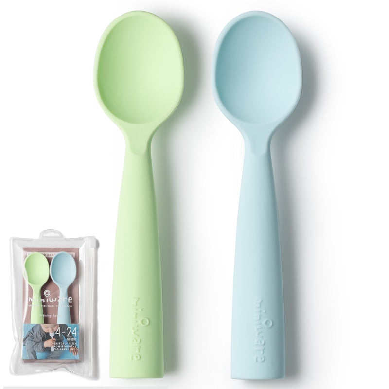 Miniware Silicone Baby Spoon For Training - Bpa Free Baby Utensils - Baby Spoons Self Feeding 6 Months | 100% Food Grade Silicone - Modern & Dishwasher Safe Toddler Spoons (Aqua And Key Lime) - Image 1